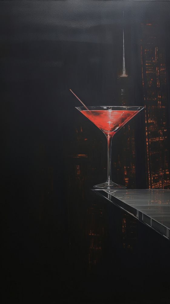 Acrylic paint of Manhattan cocktail martini drink glass.