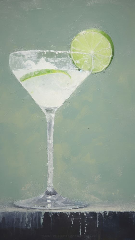 Acrylic paint of Margarita cocktail margarita martini drink.
