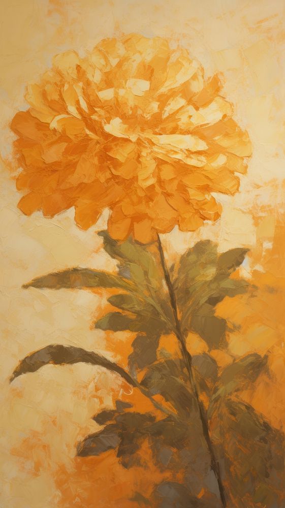 Acrylic paint of Marigold painting flower plant.