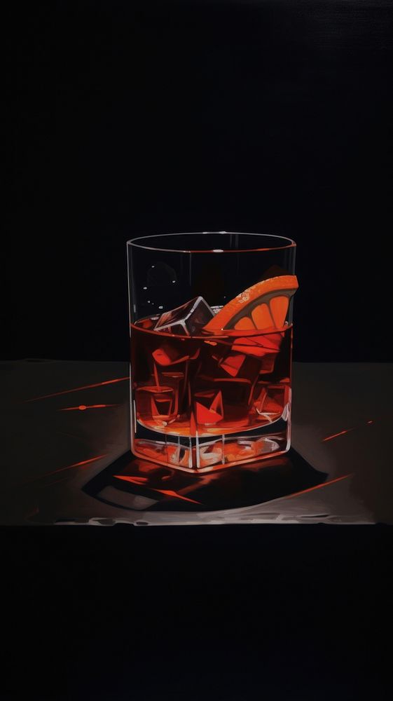 Acrylic paint of Negroni cocktail negroni drink glass.