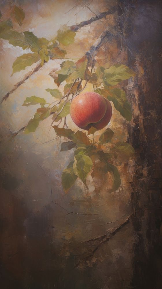 Acrylic paint of apple painting plant fruit.