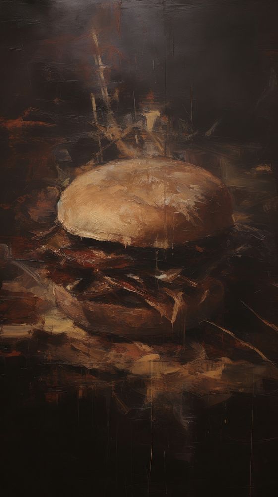 Acrylic paint of burger painting food darkness.