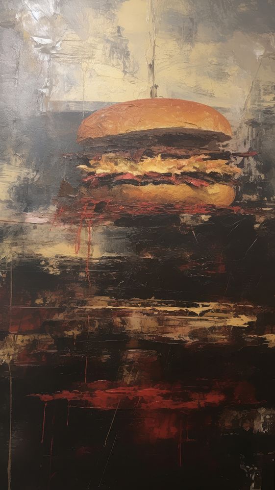 Acrylic paint of burger painting art hamburger.
