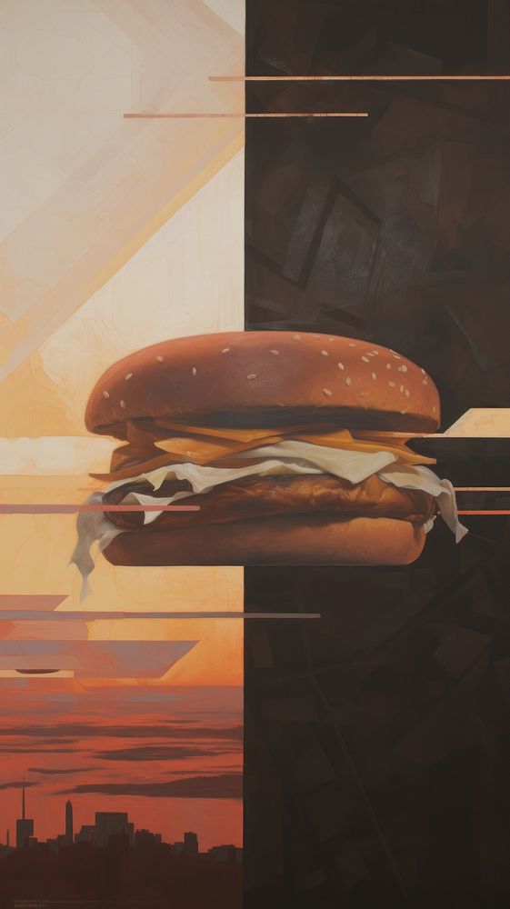 Acrylic paint of burger food hamburger sandwich.