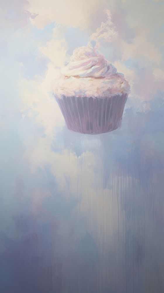 Acrylic paint of cupcake dessert icing food.