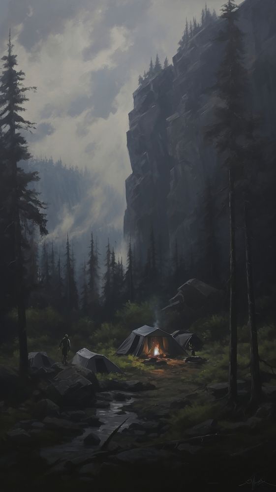 Acrylic paint of camping wilderness outdoors nature.