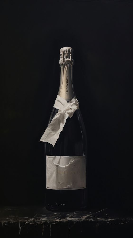 Acrylic paint of champagne bottle drink wine refreshment.