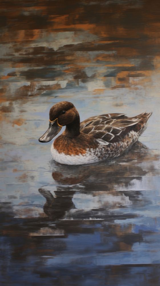 Acrylic paint of duck animal bird anseriformes.