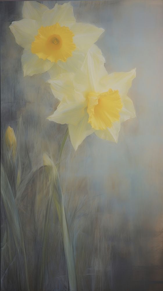 Acrylic paint of daffodil flower plant inflorescence.