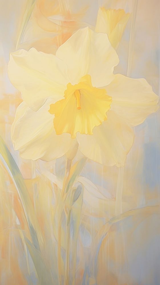 Acrylic paint of daffodil flower plant inflorescence.