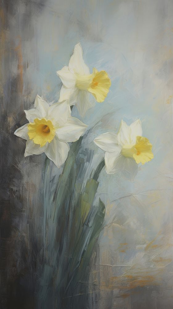 Acrylic paint of daffodil painting flower plant.