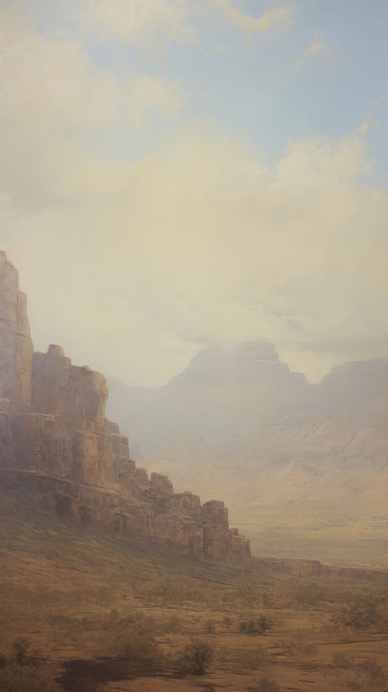 Acrylic paint of desert landscape mountain outdoors.