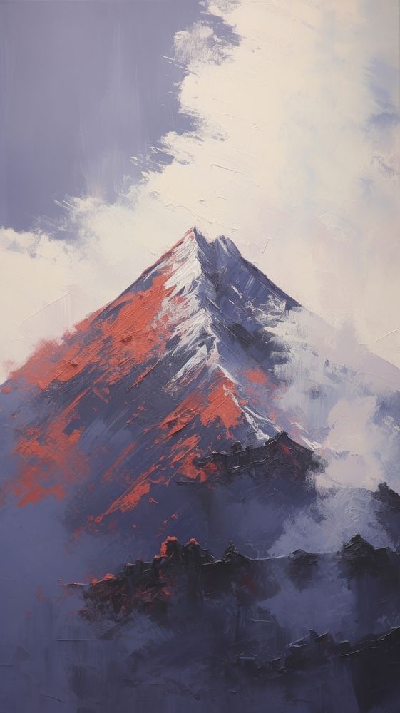 Acrylic paint of fuji mountain volcano nature stratovolcano.