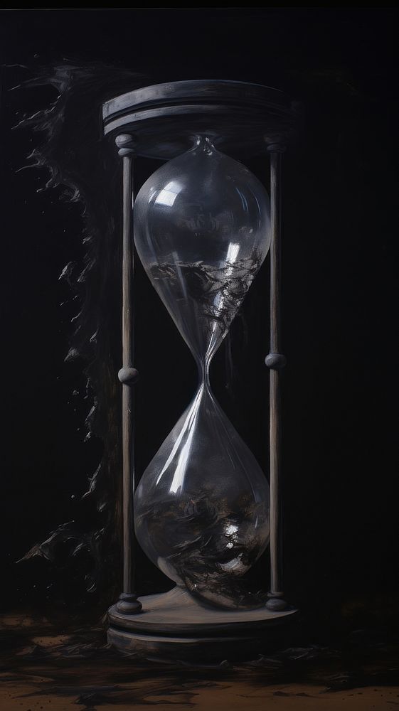 Acrylic paint of hourglass deadline darkness lighting.