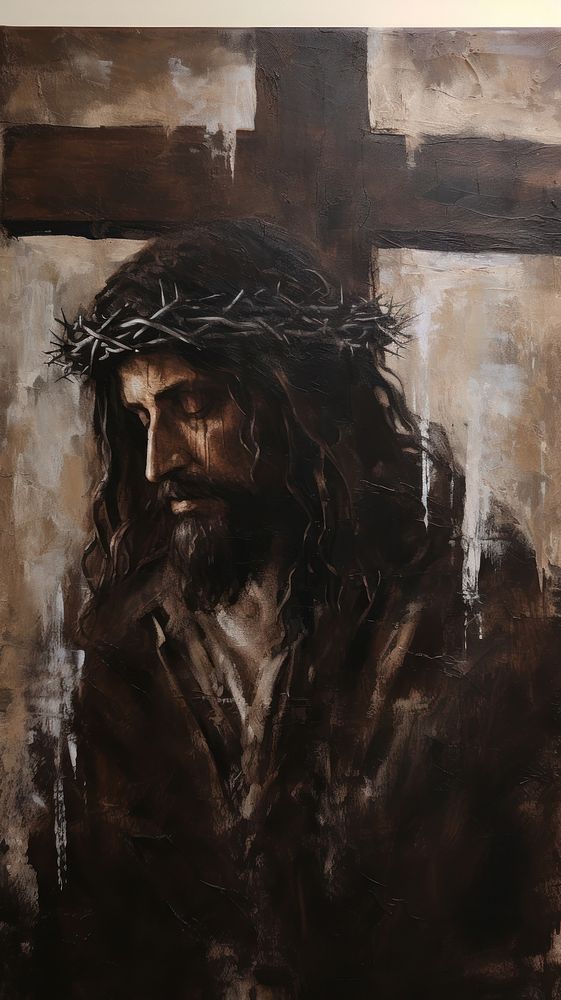 Acrylic paint of Jesus painting portrait cross.
