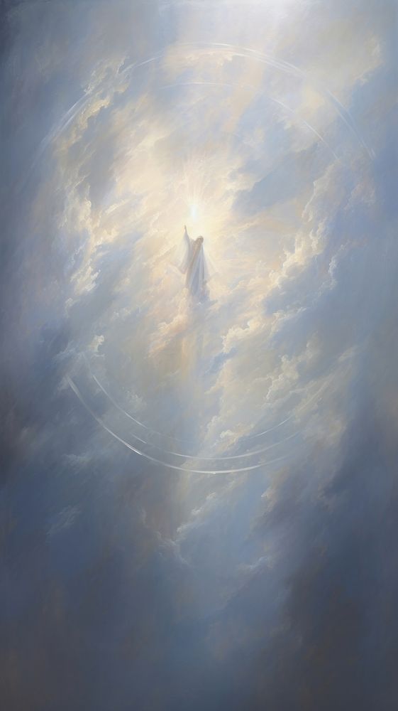 Acrylic paint of Jesus in the heavens nature cloud sky.
