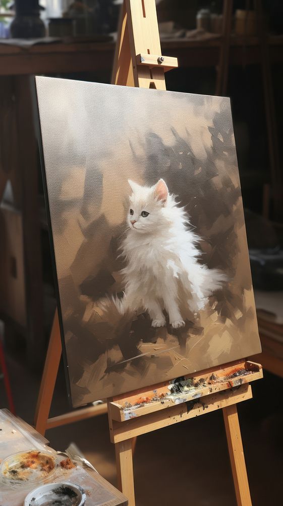 Acrylic paint of kitten painting animal mammal.