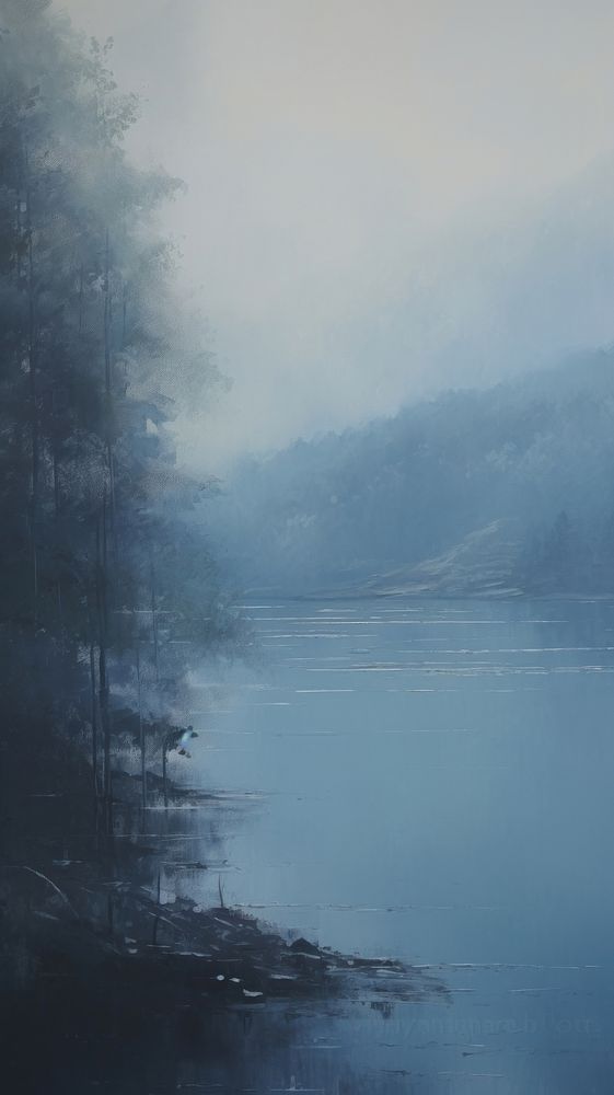 Acrylic paint of lake outdoors nature mist.