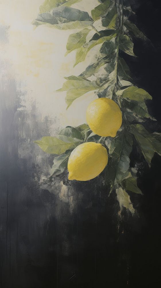 Acrylic paint of lemon plant fruit freshness.