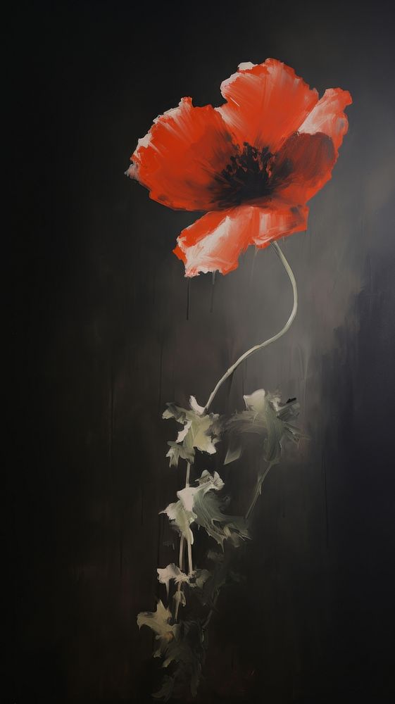 Acrylic paint of poppy flower petal plant.