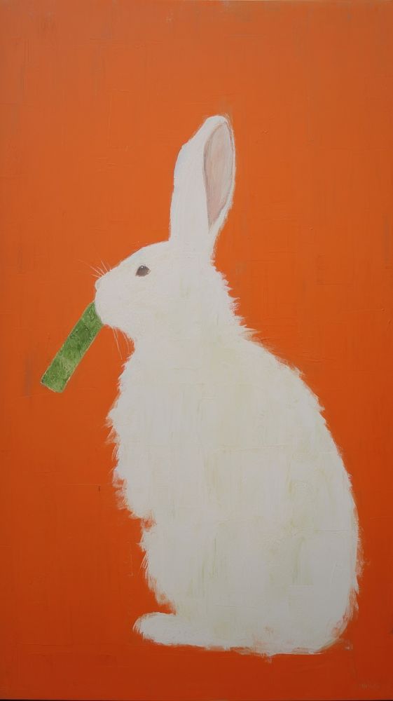 Acrylic paint of rabbit with carrot animal rodent mammal.