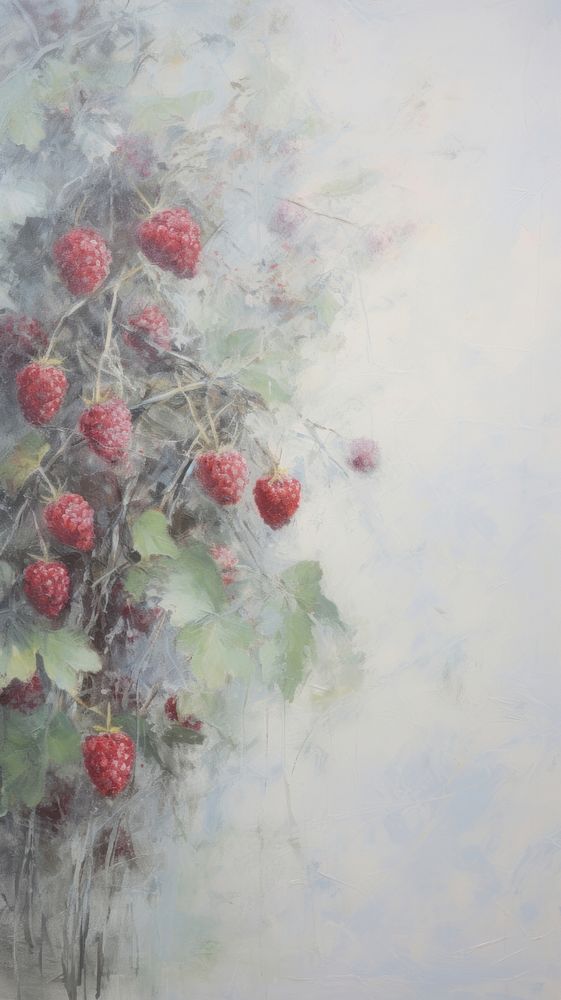 Acrylic paint of raspberries painting plant fruit.