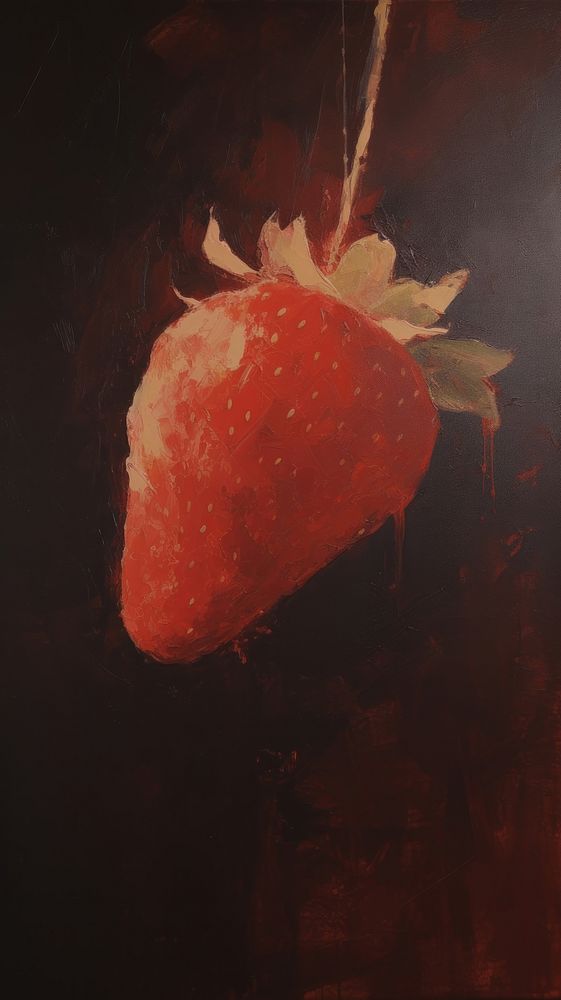 Acrylic paint of strawberry painting fruit plant.