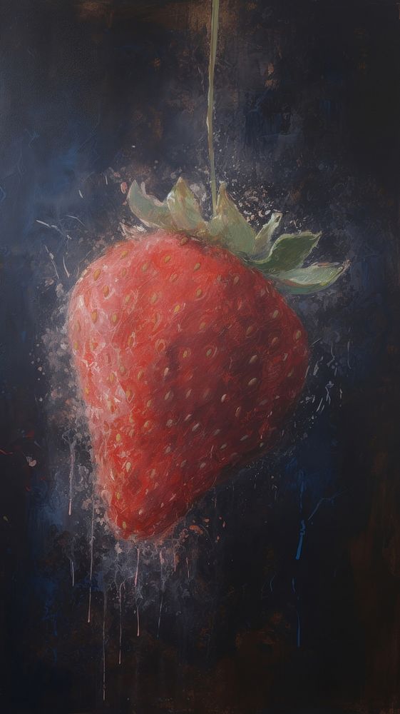 Acrylic paint of strawberry painting fruit plant.