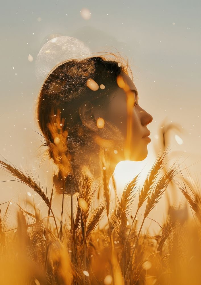 Woman in wheat field photography sunlight outdoors.