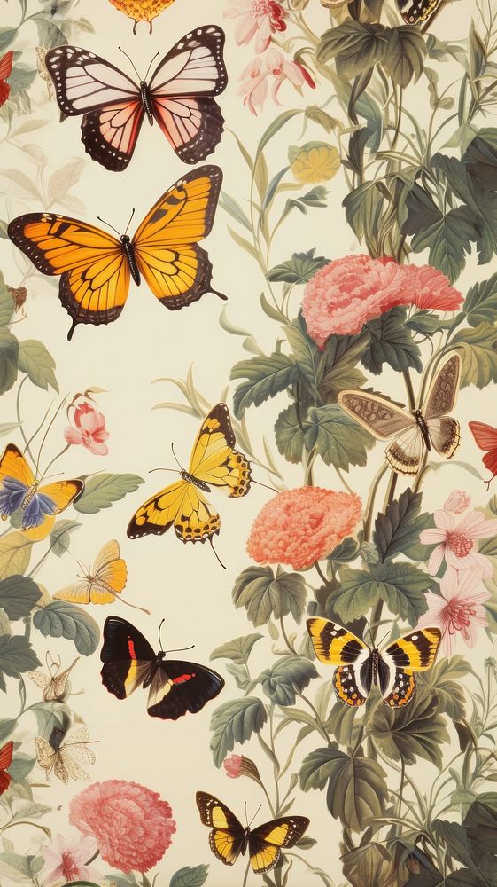 Butterflies and flowers butterfly wallpaper pattern.