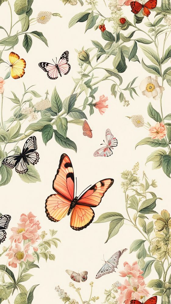 Butterflies and flowers butterfly wallpaper pattern.