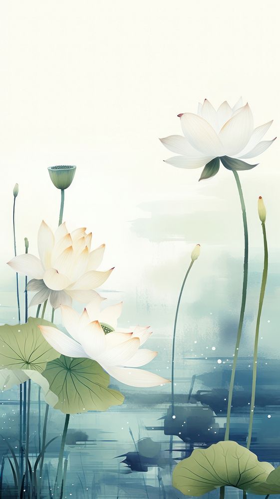 Lotus wallpaper painting flower plant.