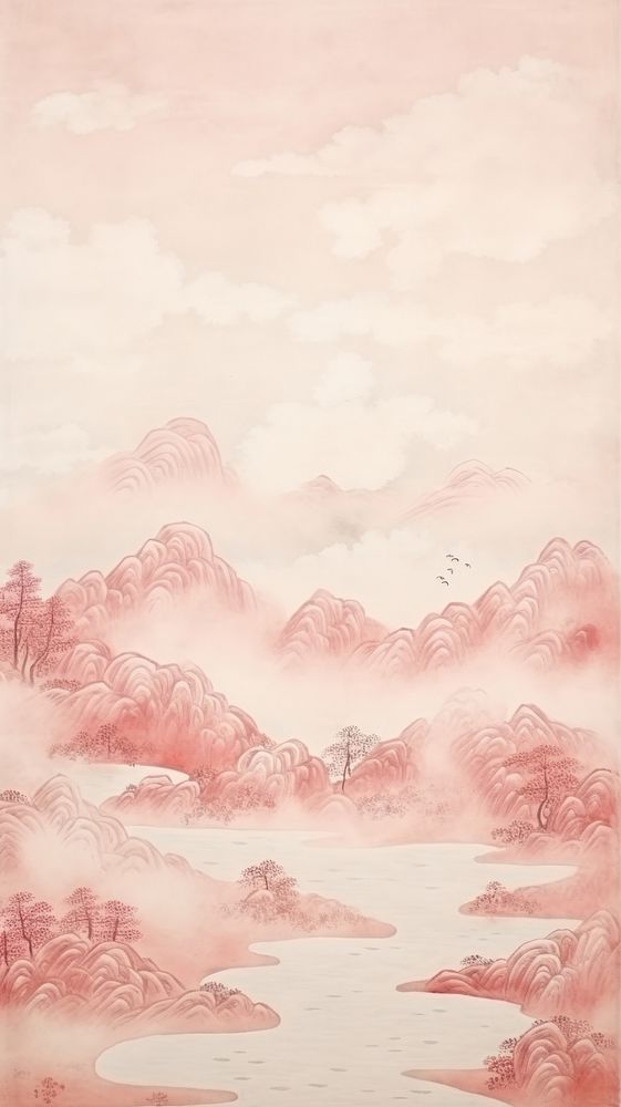 Curtain scenery wallpaper outdoors painting drawing.