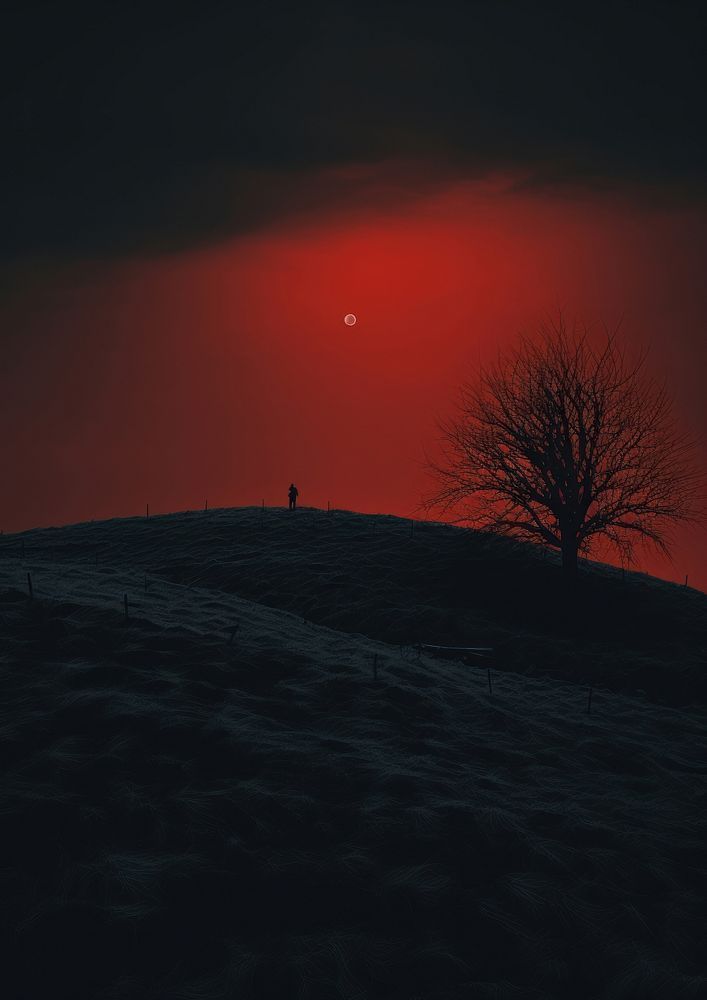 The mystery the hill with the red moon on the sky outdoors horizon nature.