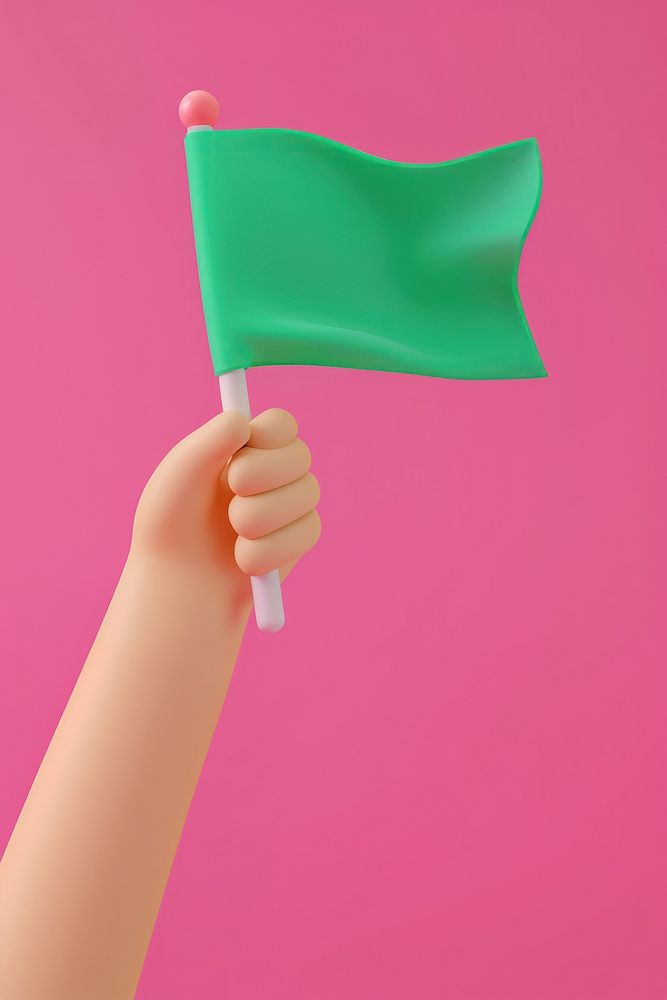 Girl hand holding jade green flag patriotism finger sports.