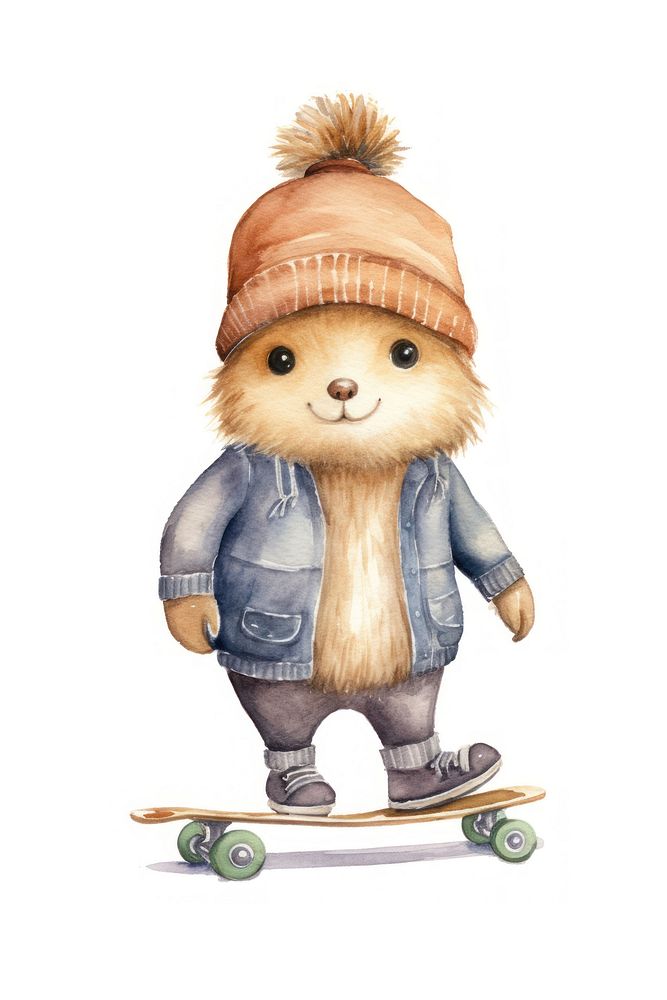Hedgehog wearing beanie skateboard cute toy.