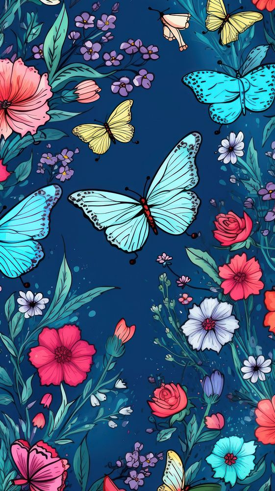 Butterflies and flowers butterfly outdoors pattern.