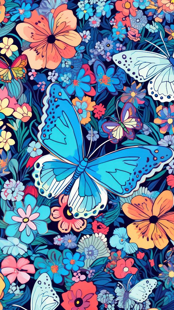 Butterflies and flowers butterfly outdoors pattern.