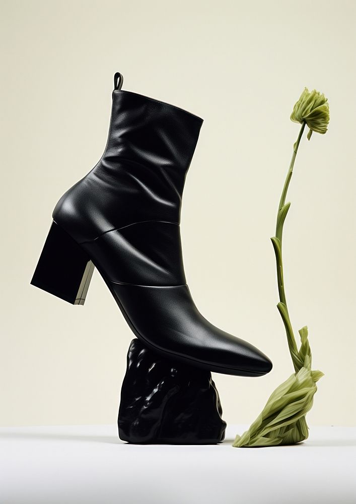 Black High heels boots footwear fashion plant.