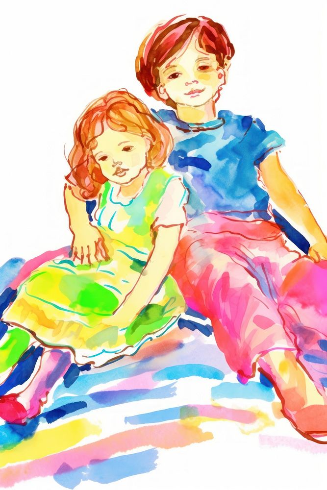 Two children painting drawing sketch.