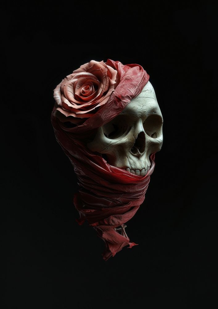 Skull with rose wrap around it portrait horror flower.