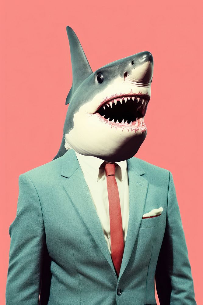 Shark wearing business suit animal fish fun.