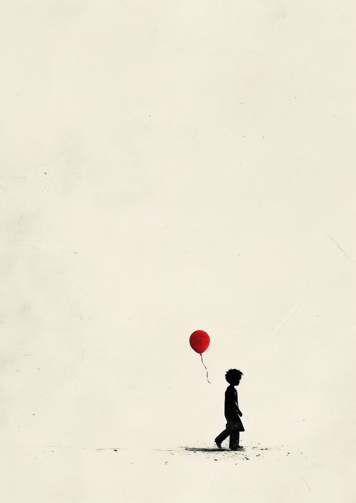 A boy with a red balloon outdoors walking photography.
