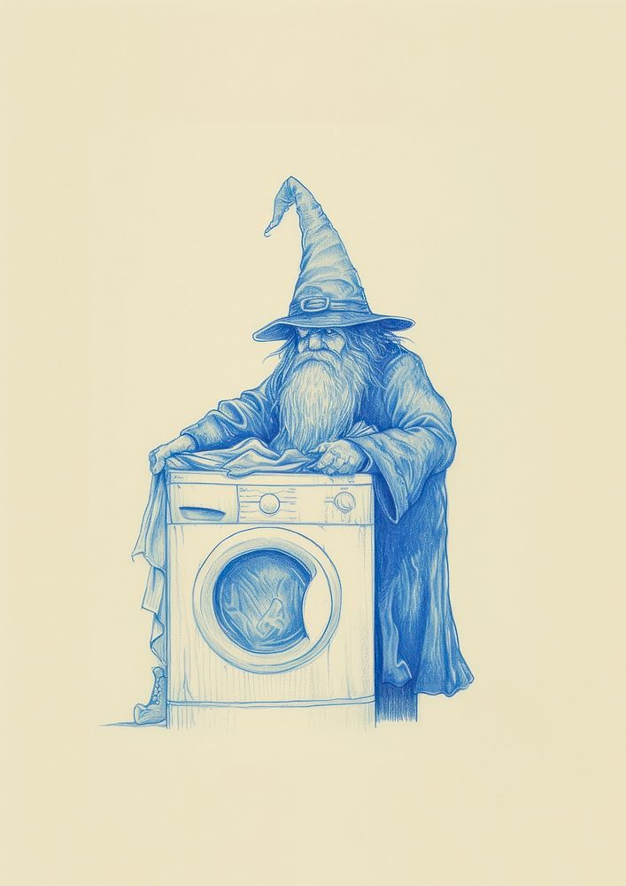 A wizard doing laundry drawing sketch adult.