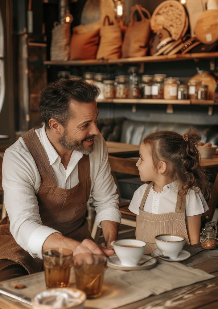 White dad spend time with daughter family coffee adult.