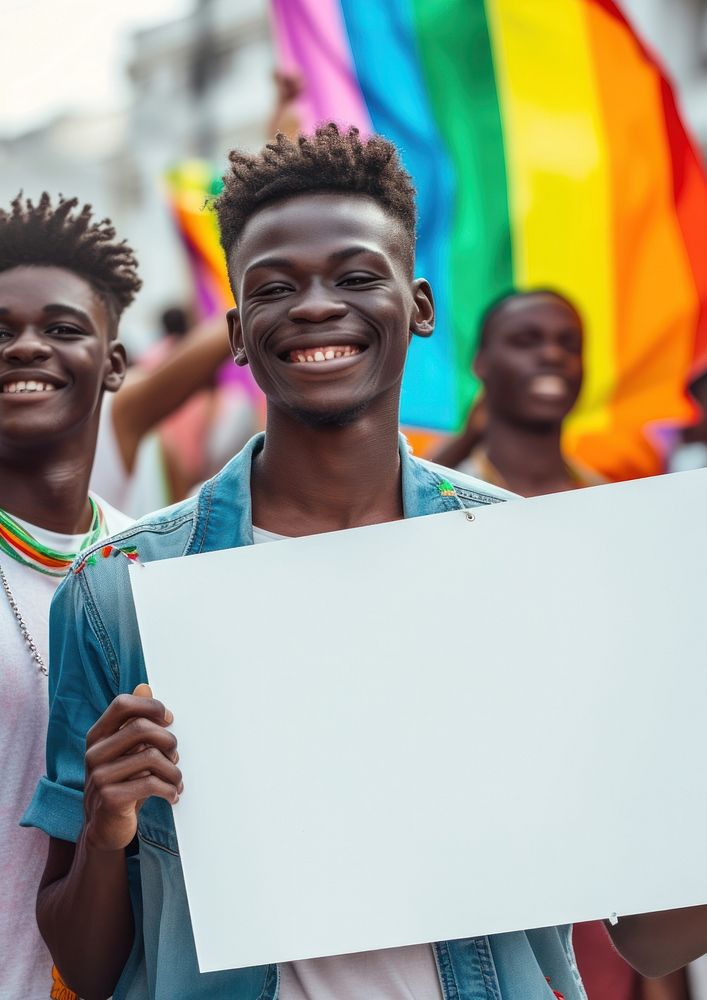 African teen men parade portrait smiling.