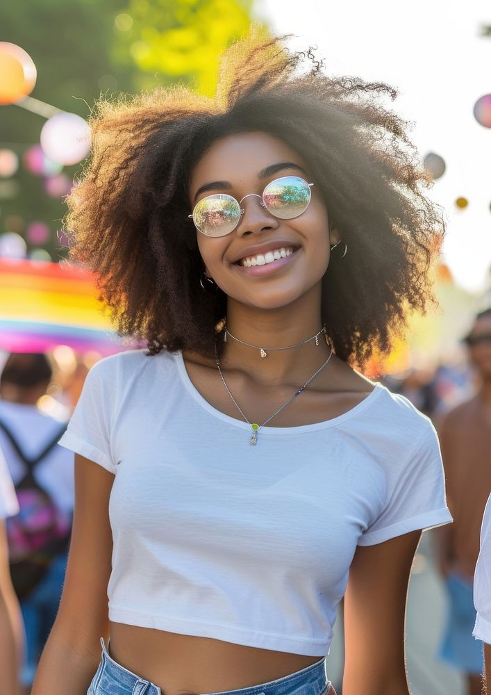 Black teen women standing smiling portrait photography glasses.