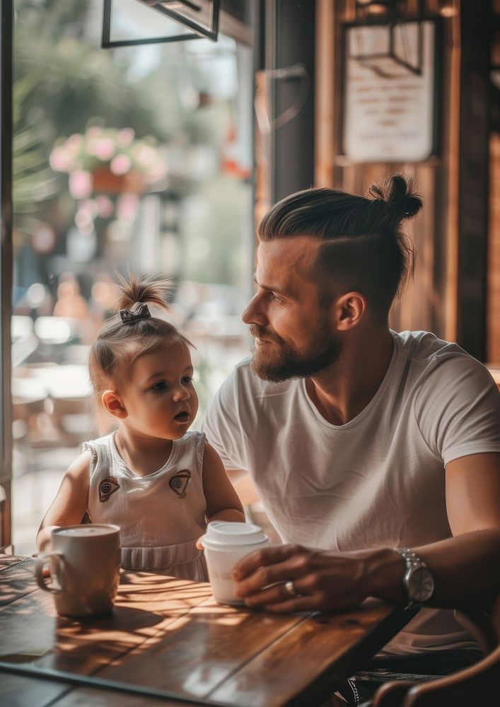 Latin dad spend time with daughter family coffee adult.