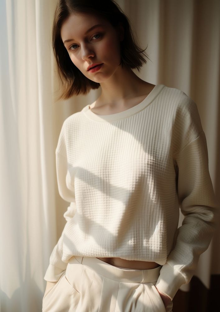 Cotton sweatshirt sleeve sweater blouse.