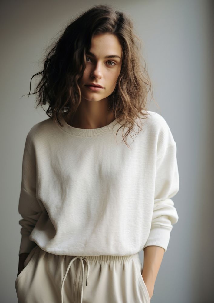 Cotton sweatshirt sleeve portrait sweater.